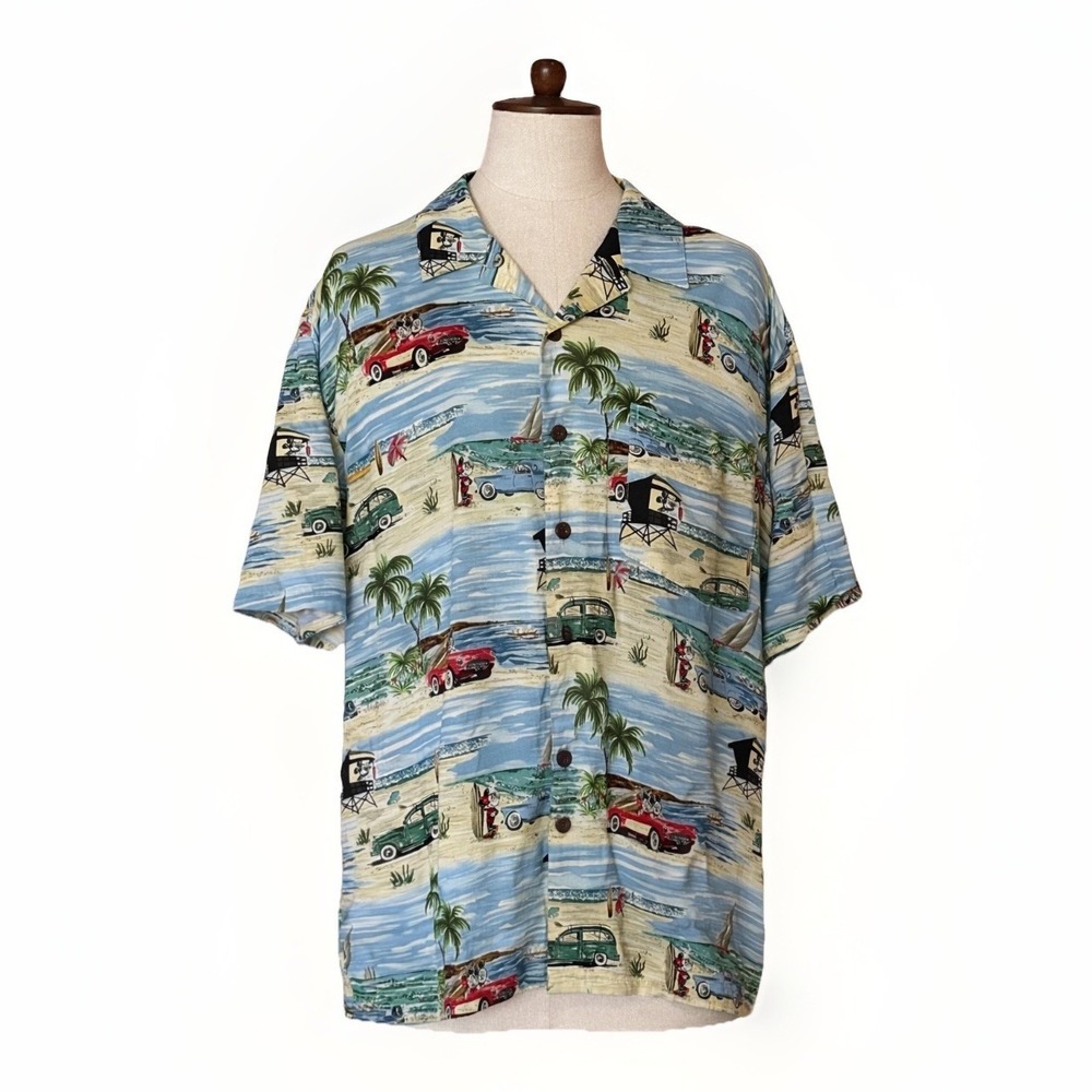 Vintage Walt Disney World Shirt Men XL Mickey Hawaiian Tropical Button Front AOP